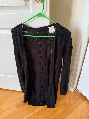 Hippie Rose Black Open-Knit Crew Sweater